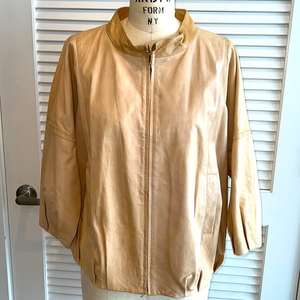 Tory Burch Women’s Full Zip Leather Jacket Nuetral/Camel Size 10